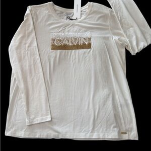 Calvin Klein White and Gold Long Sleeve Tee